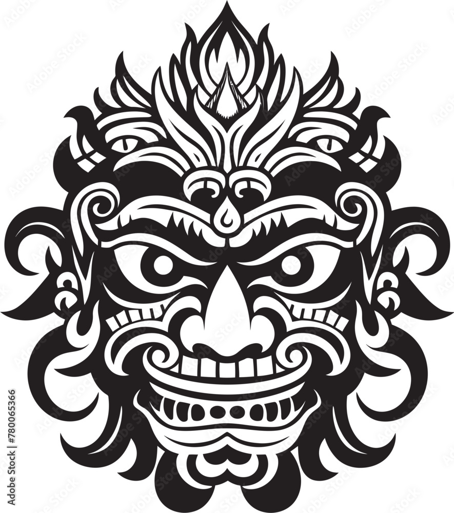 Ethereal Elegance: Traditional Balinese Mask Emblem Island Intrigue: Vector Bali Mask Icon Design