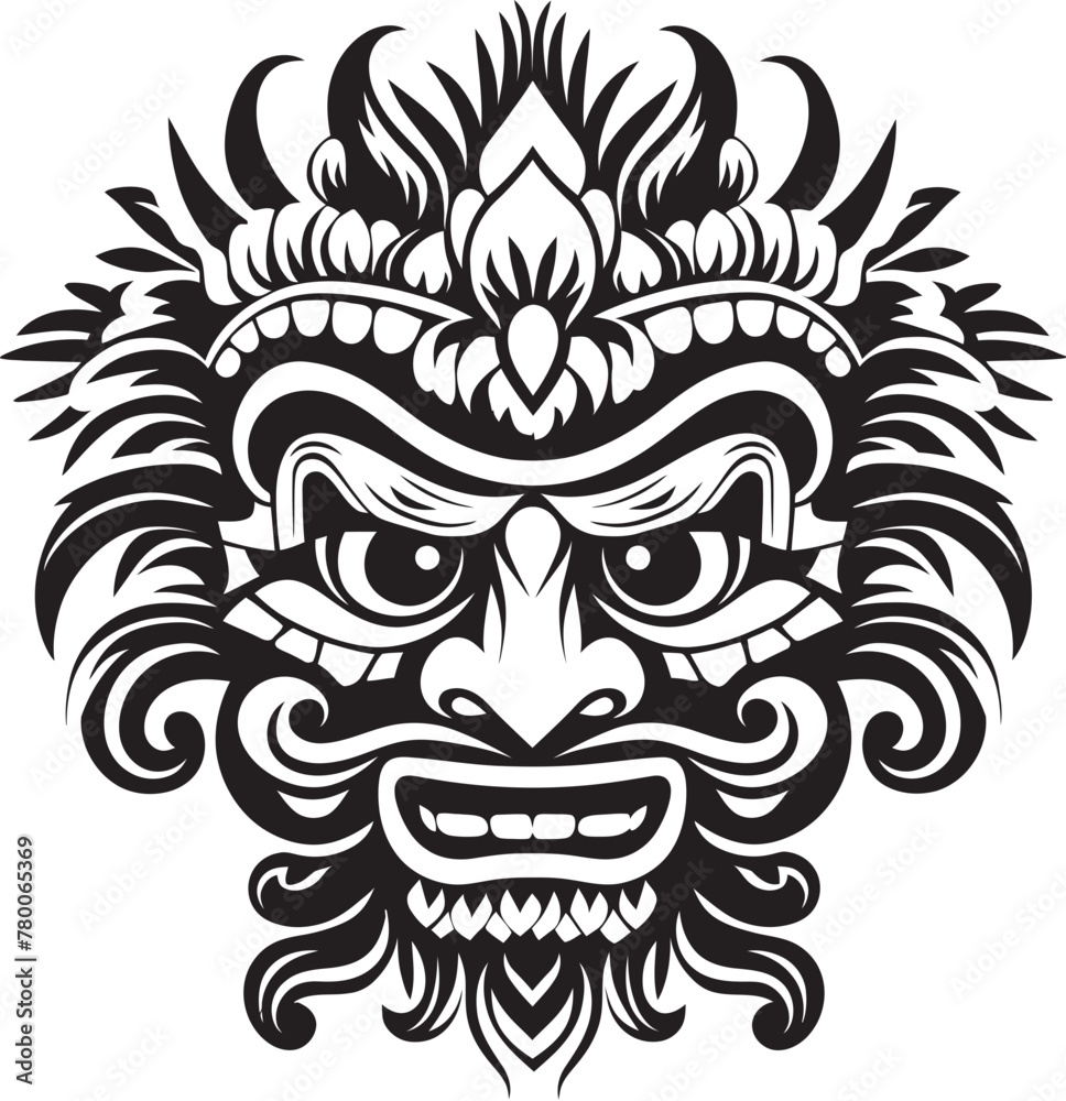 Mystical Mosaics: Traditional Mask Logo Design Spiritual Splendor: Bali Mask Vector Icon Graphics