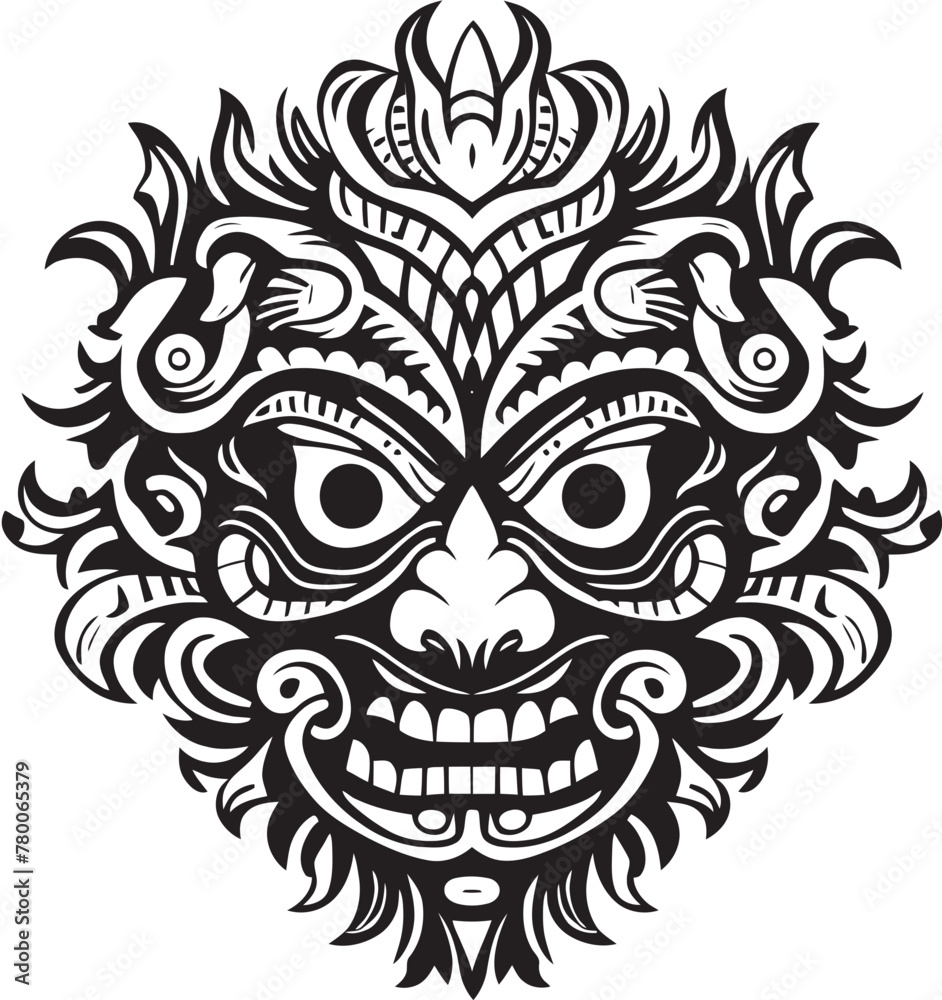 Ethereal Elegance: Bali Mask Icon Design Bali Harmony: Traditional Mask Emblem Graphics