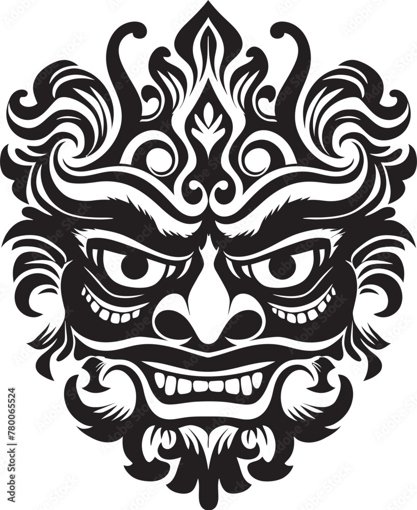 Ethereal Elegance: Bali Mask Emblem Graphics Cultural Creations: Traditional Mask Vector Logo
