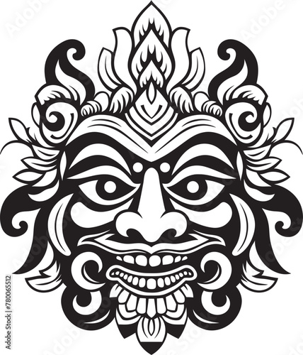Mystical Mosaics: Bali Mask Emblem Graphics Ethereal Essence: Traditional Mask Vector Logo
