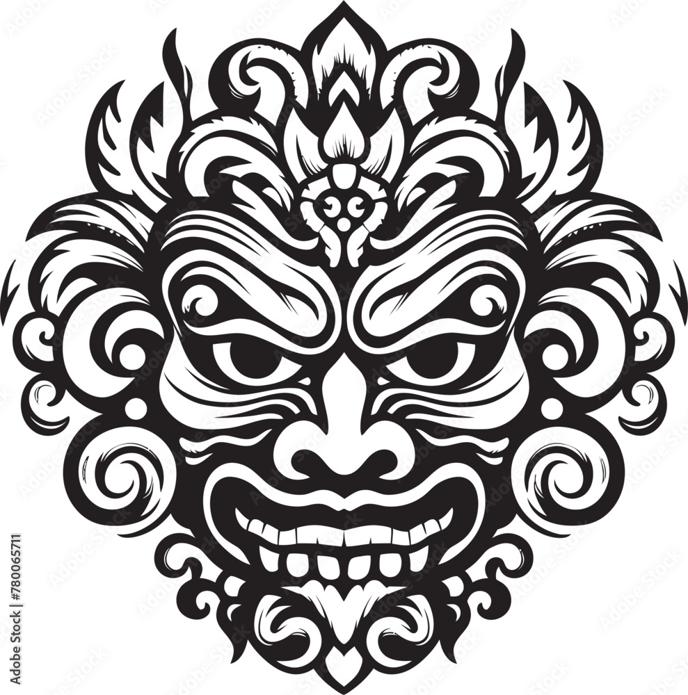 Mystical Mosaics: Traditional Bali Mask Vector Graphics Island Intricacies: Bali Mask Icon Design