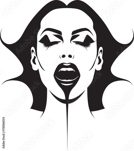 Temptress Twilight: Vector Logo of Femme Vampire's Visage Dark Desires: Woman Vampire Face Icon Design photo