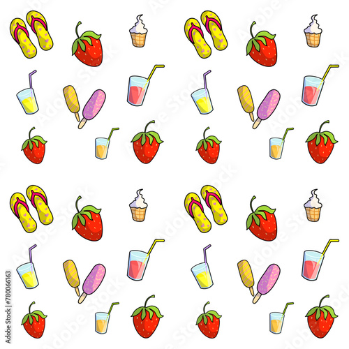 Bright beach and summer accessories. Vector illustration of summer mood