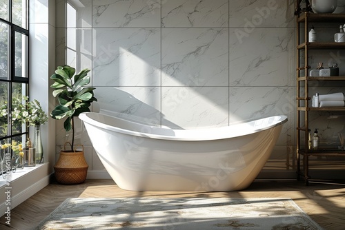 Elegant Bathroom With Claw Foot Tub and Marble Floor