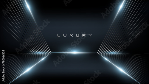 Luxury Elegant Super Car Automobile Urban Design Background. Premium Black Silver Metallic Shine lines Effect Display showroom in store. Luxurious Brand Royal High Standard Award Background Template
