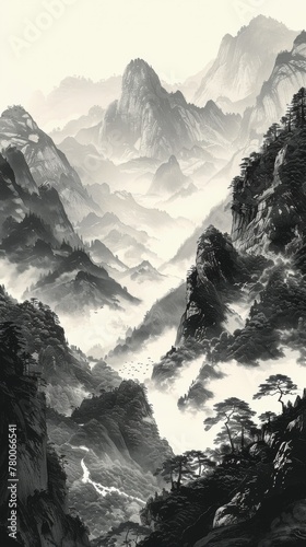Majestic Mountain Range in Black and White