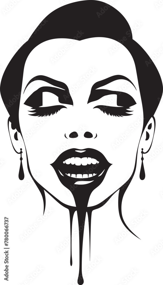 Veiled Vampiric Visage: Vector Logo of Femme Vampire Face Seductive Siren's Bite: Woman Vampire Face Emblem Graphics