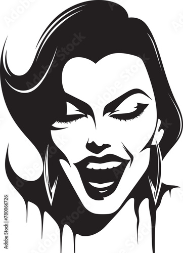 Nocturnal Nobility: Woman Vampire Face Emblem Graphics Gothic Goddess: Vector Logo of Female Vampire's Face