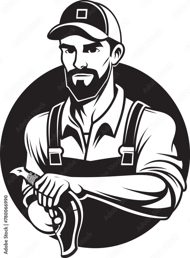 Trade Trademark: Emblematic Worker Graphics Hard Hat Heraldry: Vector Logo Design for Labor