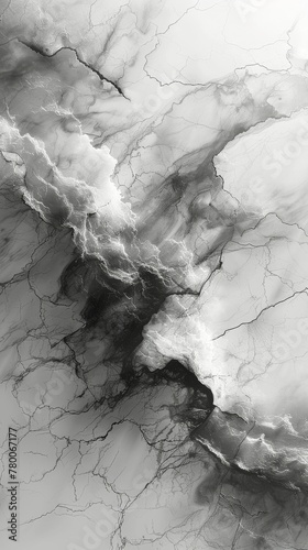 Detailed Close-Up of Black and White Marble Texture