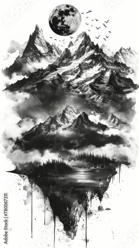 Majestic Snow-Covered Mountain With Sky Background