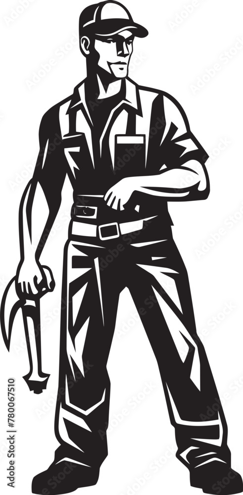 Tradesman Tribute: Iconic Worker Symbol Laborer Logo: Vector Labor Emblem Design