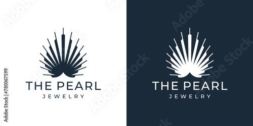 pearl shell logo template with luxury and elegant shape design.