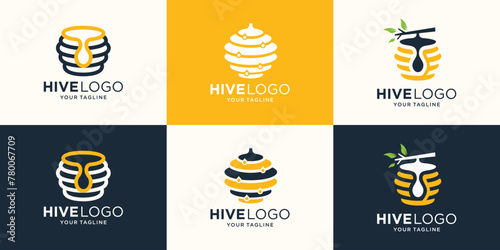 set of Honey Comb Logo Template Design Vector, Emblem, Honey Design Concept, Creative hive logos.