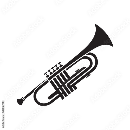 Melodic Mastery: Elegant Trumpet Silhouette, Illustrated with Precision and Presented in Minimal Vector Design, Trumpet Illustration - Minimallest Trumpet Vector
