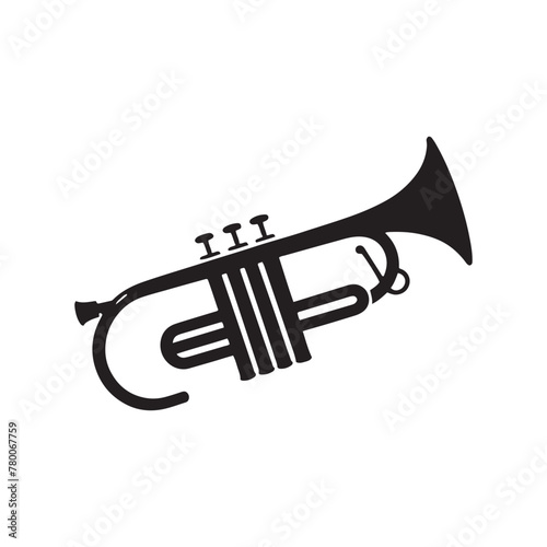 Jazz Harmony: Dynamic Silhouette of Trumpet Music Instrument, Transformed into Artistic Illustration and Vector Form, Trumpet Illustration - Minimallest Trumpet Vector
