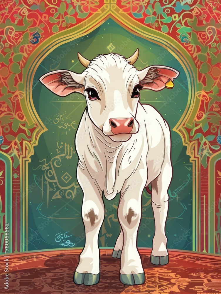 This image is created for Islamic events like Eid ul Adha , cow, poster and copy space - generative ai