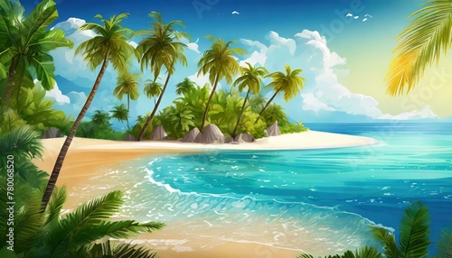 Seaside Serenity: Artistic Rendering of a Beautiful Tropical Beach