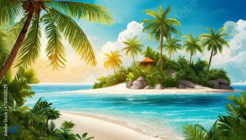 Island Dreams: Captivating Illustration of a Tropical Paradise © Basit