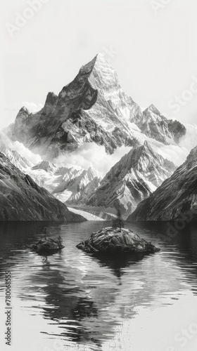 Majestic Mountain Range in Black and White