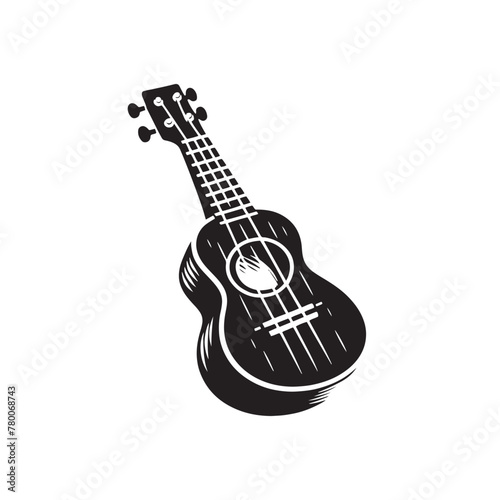 String Harmony: Exquisite Ukulele Silhouette, Illustrated and Vectorized with Minimal Detail, Ukulele Illustration - Minimallest Ukulele Vector

