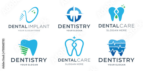 Collection of dental logo template inspiration. Creative icon with geometric shape logo set.