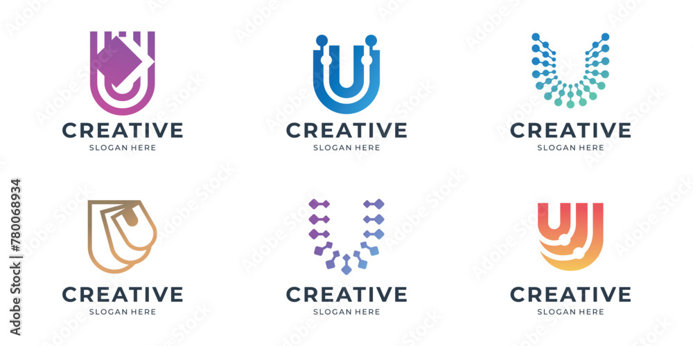 set of abstract u tech logo design. icon set letter u mega bundle for business of company,technology.