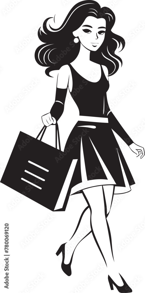 Couture Chic: Vector Logo of Fashion-Savvy Lady Vogue Vixen: Young Woman with Bag Icon Design