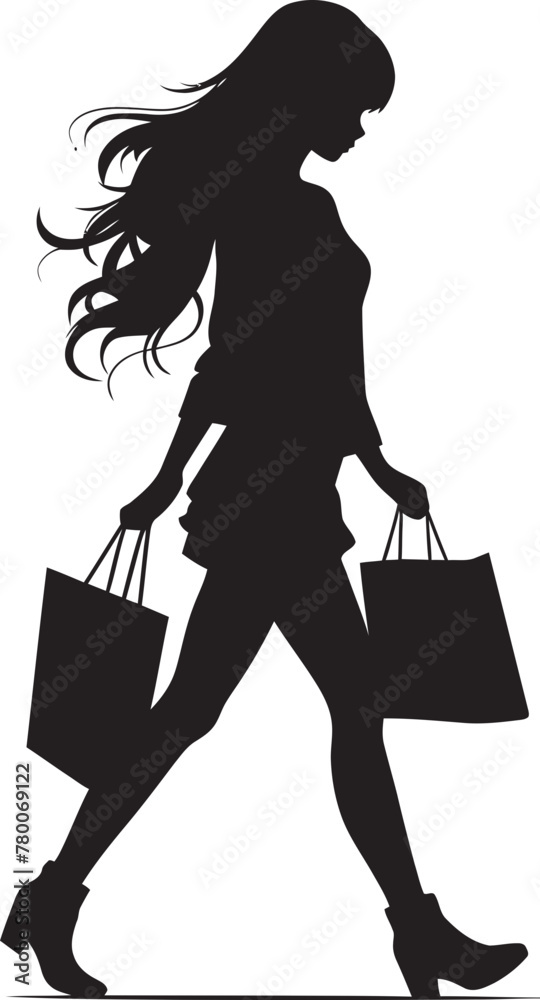 Glamorous Gateway: Vector Logo of Stylish Chic Boutique Trendsetter Trend: Young Woman Iconic Shopper Emblem