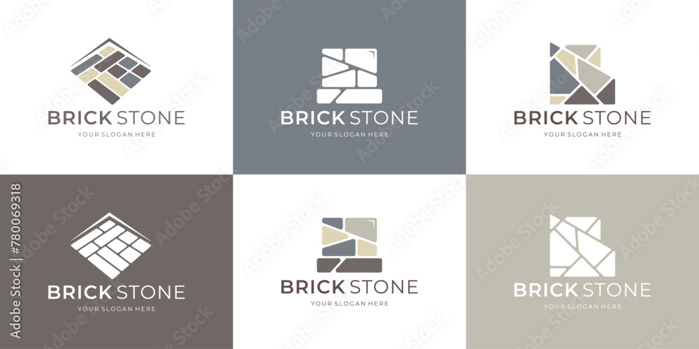 Naklejka premium Vector set of logos brick stones, construction abstract shape design.