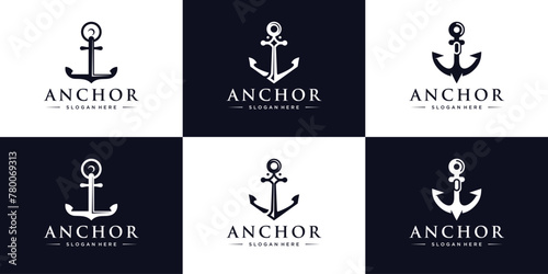 set of anchor logo and bundle of ocean sailing boat icon vector illustration design photo