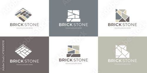 Vector set of logos brick stones, construction abstract shape design.