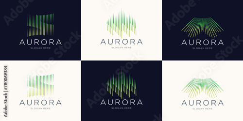 set of abstract aurora logo design inspiration. Aurora sunburst modern perfect for branding company.