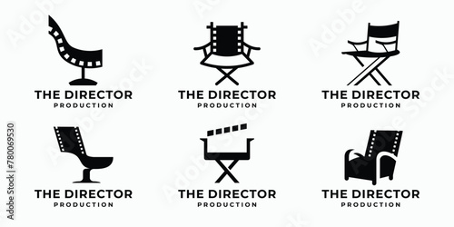 Set of Chair director logo, film stripes, cinema director, abstract cinema logo concept vector template.