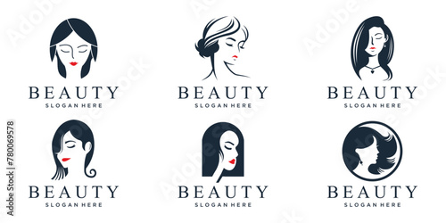 beauty logos, vector of beauty spa woman face design inspiration on white background vector illustration.