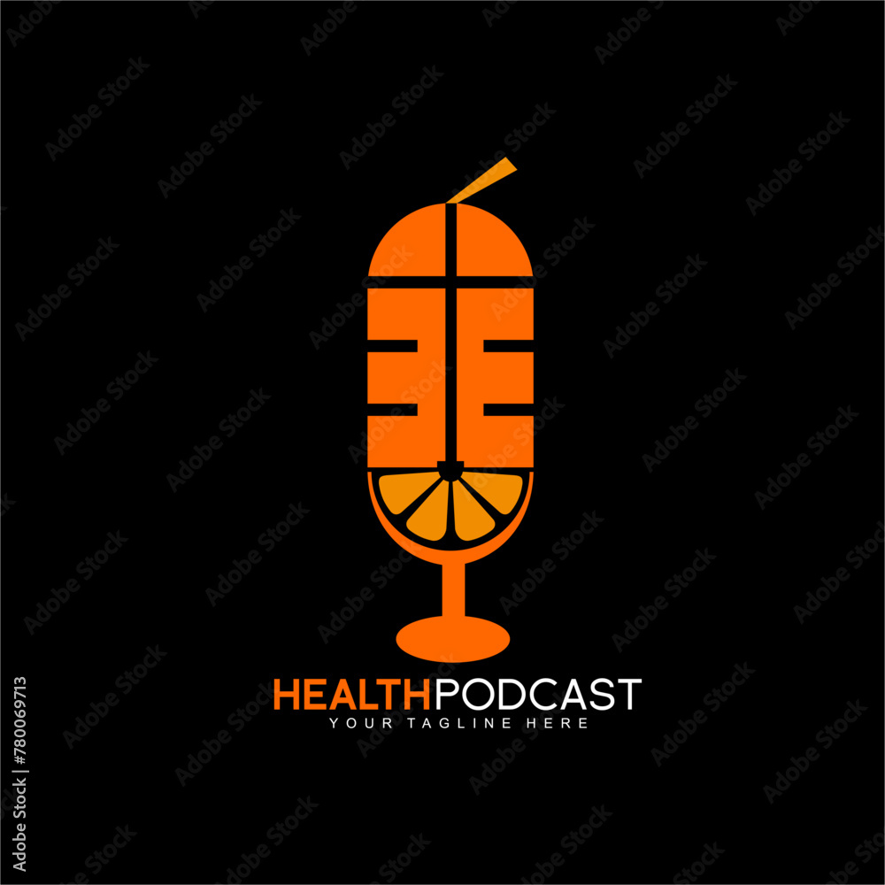 Health podcast logo design with mic illustration with orange juice concept.