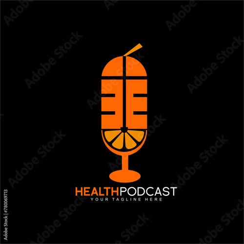 Health podcast logo design with mic illustration with orange juice concept.