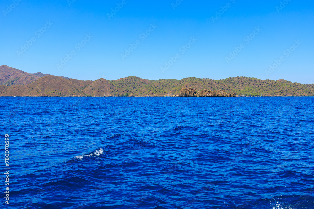 View of the sea from an excursion yacht. Background with selective focus and copy space