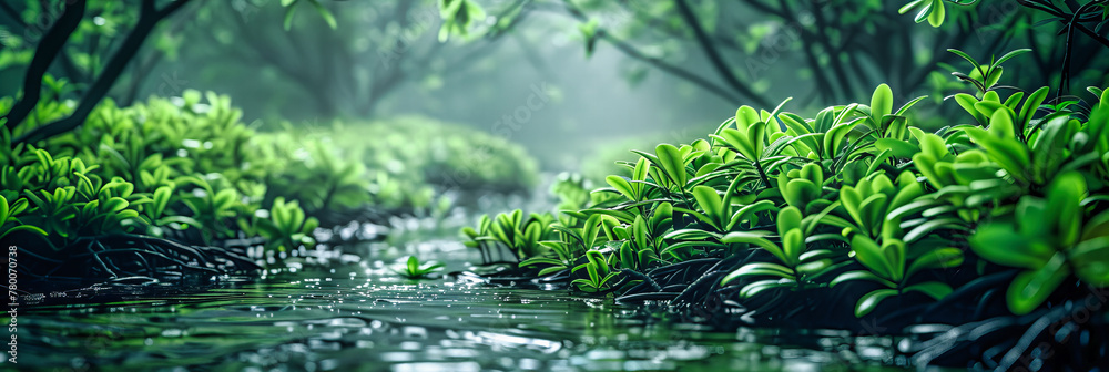 Peaceful Forest Stream Surrounded by Green Foliage, Natural Waterfall with Rocks and Moss, Serene Wilderness Landscape Peaceful Forest Stream Surrounded by Green Foliage, Natural Waterfall with Rocks and Moss, Serene Wilderness Landscape