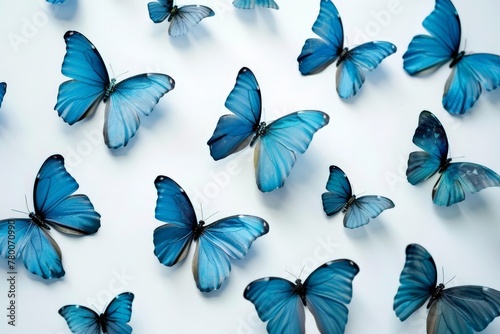   Two vibrant red butterflies gracefully flutter together on a pristine white backdrop, their wings adorned with stunning red blossoms. Beautiful simple AI generated image in 4K, unique. photo