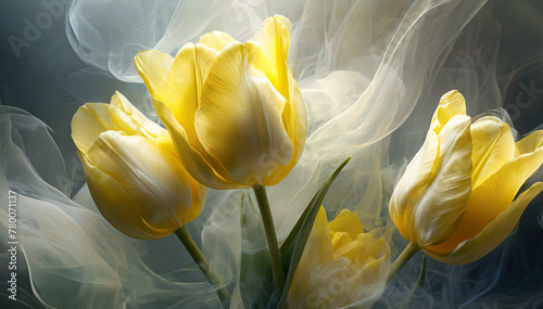Tulipes, fleurs jaunes de printemps. Fond floral