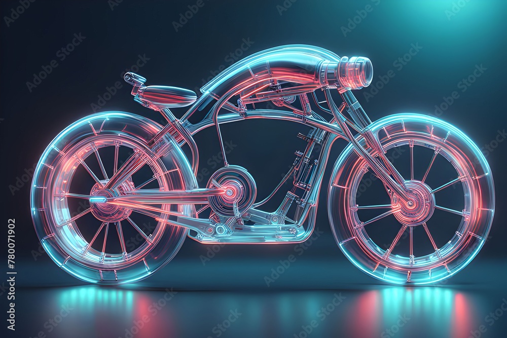 Fototapeta premium 3d illustration of a modern motorcycle with glowing neon lights on a dark background