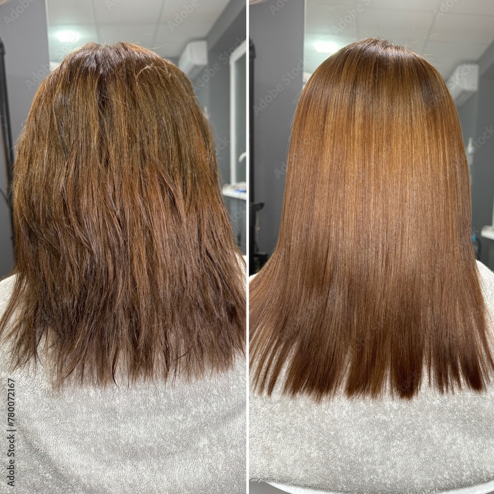 Fototapeta premium beautiful long shiny hair after keratin straightening