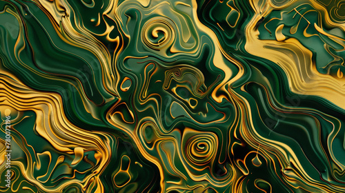 Gilded Enchantment: Psychedelic Gold & Dark Green Pattern. Generative AI