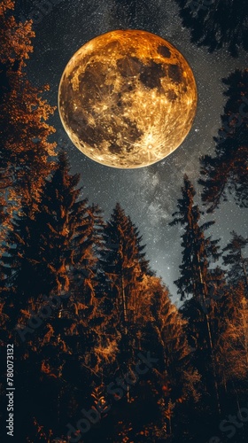 Full Moon Shining Above Trees © olegganko