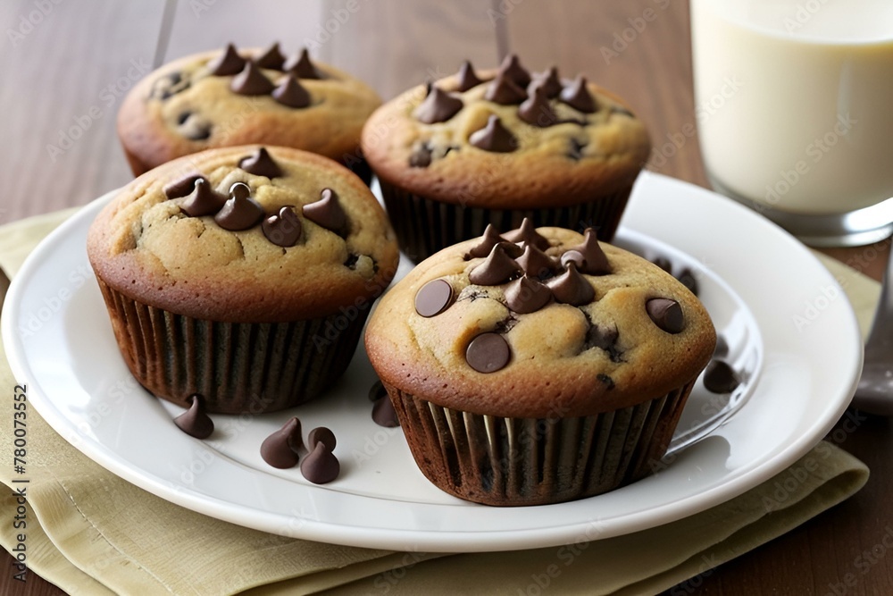 chocolate chip muffins on a plate chocolate chip muffins on a plate