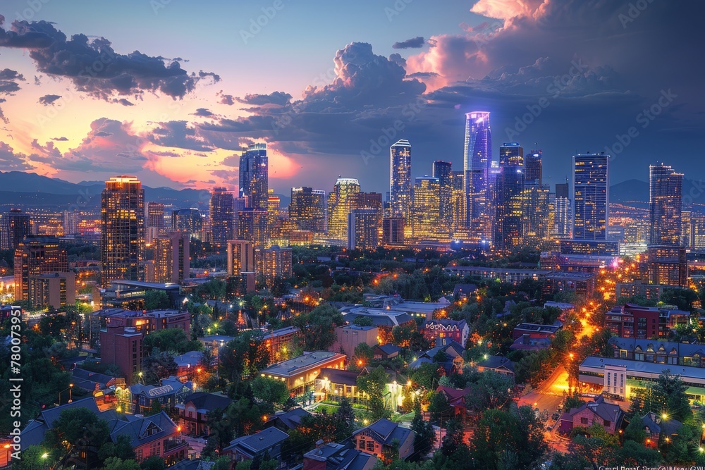 Obraz premium Night View of City Skyline