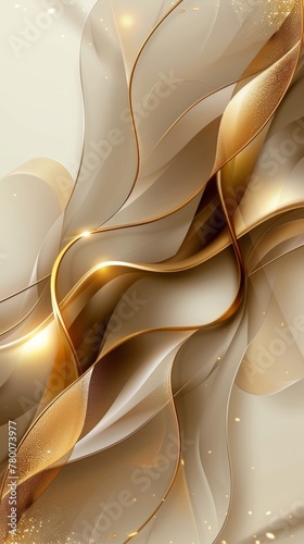 Elegant White and Gold Abstract Wallpaper With Wavy Lines