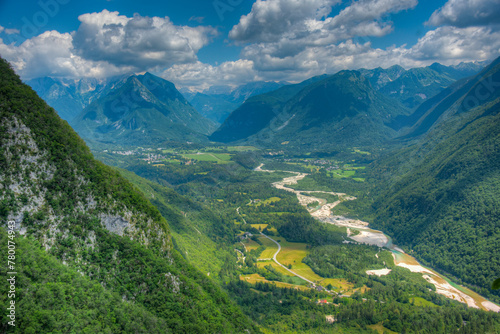 Canvas Print Panorama view over Soca river valley in Slovenia